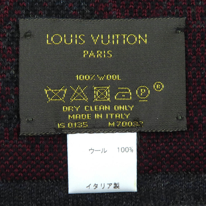 良品△LOUIS VUITTON ルイヴィトン 2015年 M70032 ウール100％ エシャルプ トリプルV マフラー ダークグレー ボルドー イタリア製 正規品
