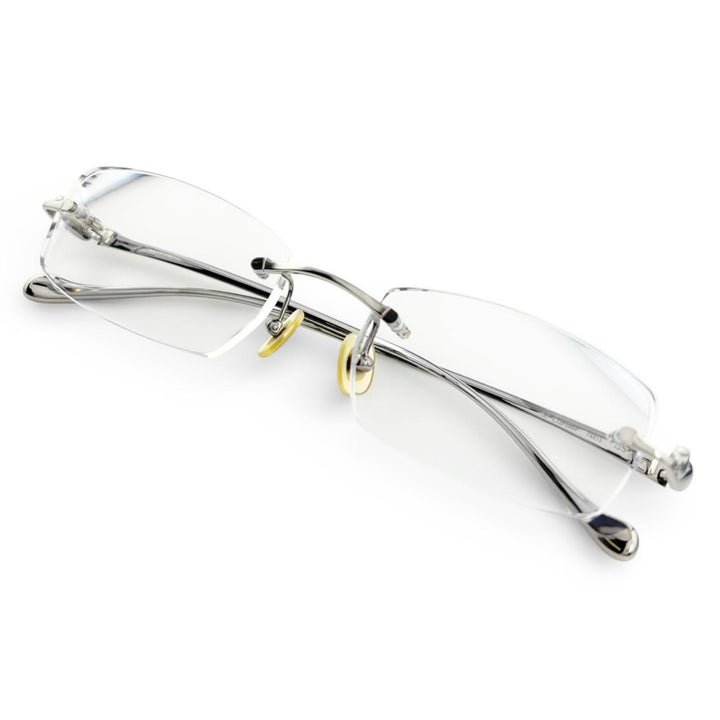 極美品▲Cartier カルティエ パンテール ヘアライン ツーポイント リムレス メガネ 眼鏡 アイウェア シルバー □18 135 度入り 仏製