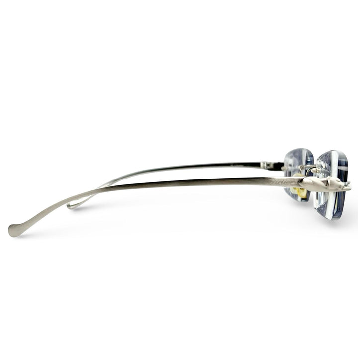 極美品▲Cartier カルティエ パンテール ヘアライン ツーポイント リムレス メガネ 眼鏡 アイウェア シルバー □18 135 度入り 仏製