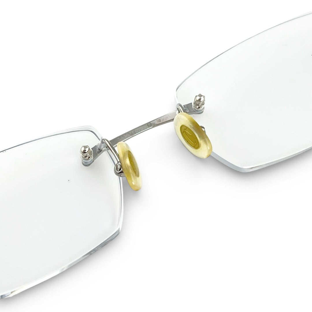 極美品▲Cartier カルティエ パンテール ヘアライン ツーポイント リムレス メガネ 眼鏡 アイウェア シルバー □18 135 度入り 仏製
