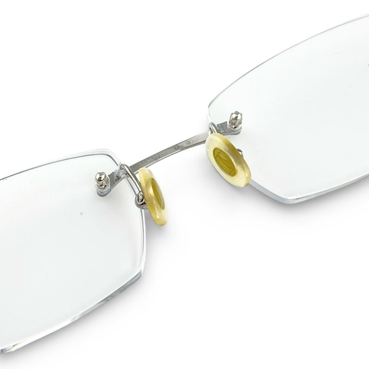 極美品▲Cartier カルティエ パンテール ヘアライン ツーポイント リムレス メガネ 眼鏡 アイウェア シルバー □18 135 度入り 仏製