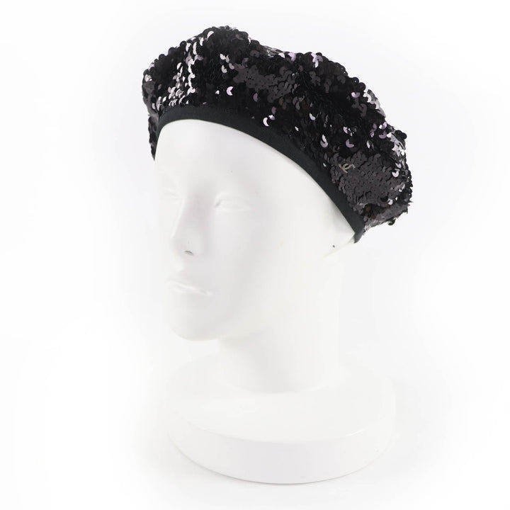 美品☆CHANEL シャネル 17C ココマーク 裏地シルク100％ スパンコール ベレー帽 ブラック M フランス製 レディース