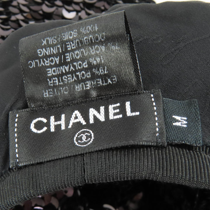 美品☆CHANEL シャネル 17C ココマーク 裏地シルク100％ スパンコール ベレー帽 ブラック M フランス製 レディース