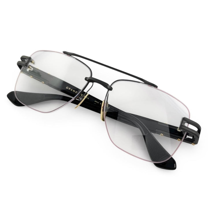 美品▲DITA ディータ DTX146 GRAND-EVO Rx ツーブリッジ リムレス メガネ アイウェア マットブラック ゴールド 57□16 145 メンズ