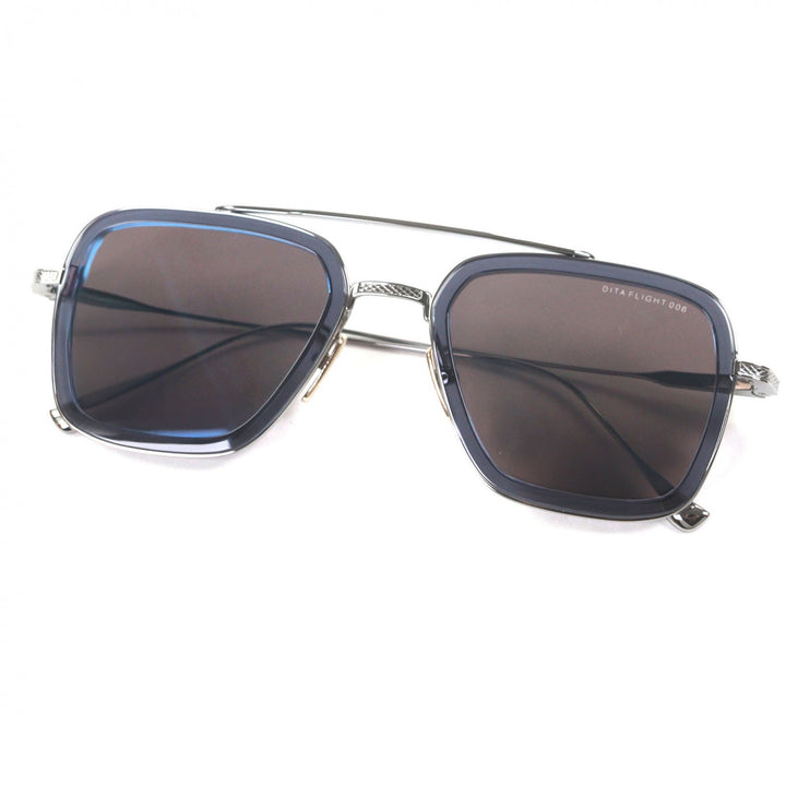 極美品▼DITA ディータ FLIGHT006 ツーブリッジ アイウェア サングラス クリアブルー シルバー 52□22-144 デモレンズ 日本製 メンズ