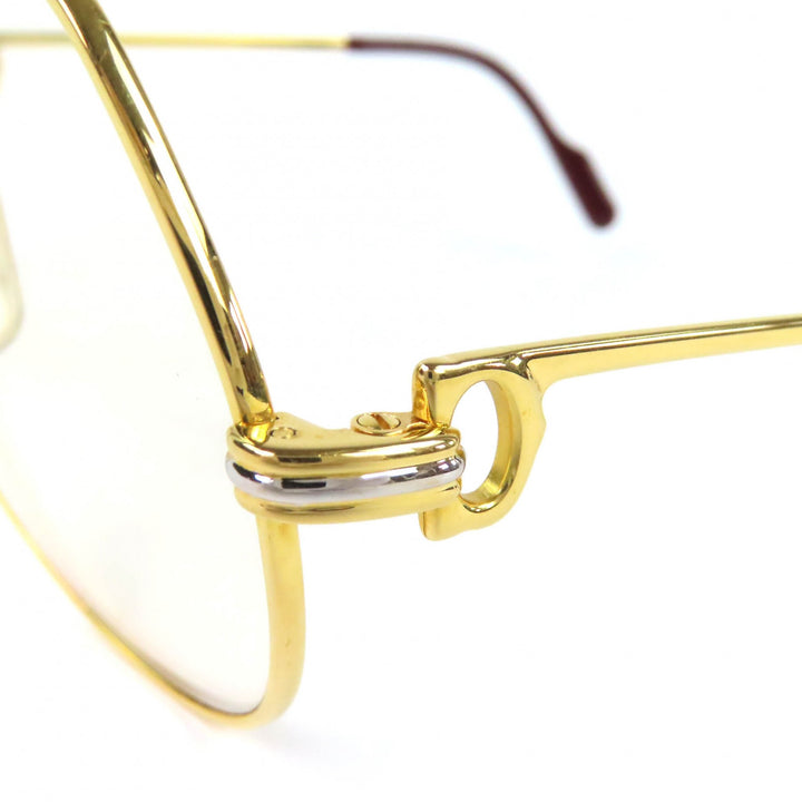 美品△Cartier カルティエ ヴィンテージ ー トリニティ ツーブリッジ メガネ 眼鏡 アイウェア ゴールド ボルドー フランス製 メンズ