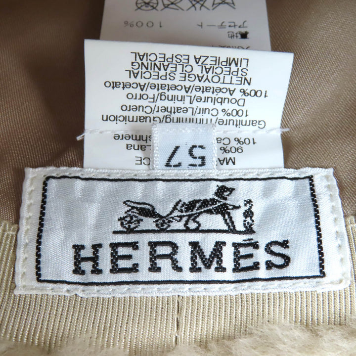 極美品◇HERMES エルメス ヘリンボーン柄 ウール カシミヤ シープスキン使い ボアハット ブラウン 57 箱・保存袋付き フランス製 正規品
