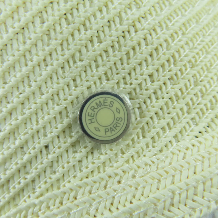 極美品☆HERMES エルメス エマ シルバー金具 セリエ金具 キャップ キャスケット 麦わら帽子 アイボリー 57 イタリア製 レディース