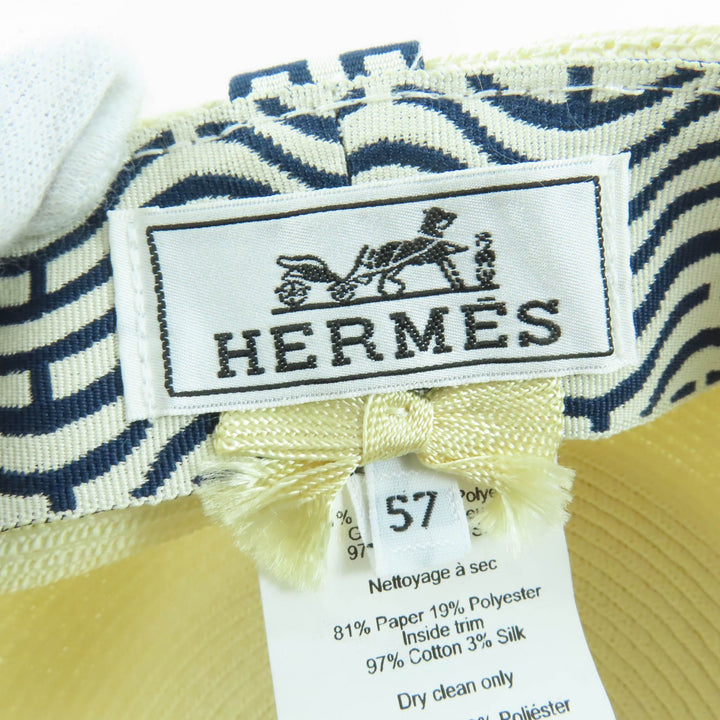 極美品☆HERMES エルメス エマ シルバー金具 セリエ金具 キャップ キャスケット 麦わら帽子 アイボリー 57 イタリア製 レディース