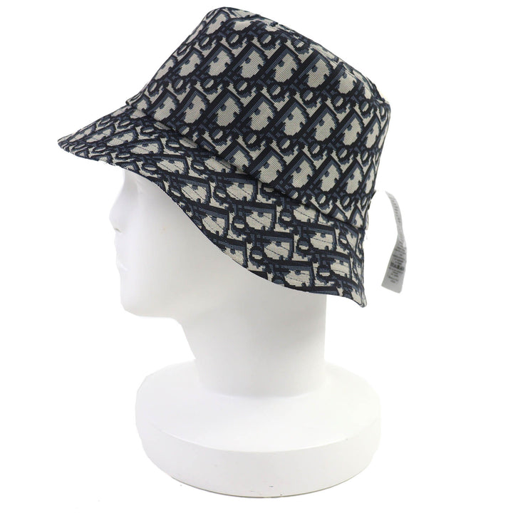 美品△DIOR ディオール オム 14CHE923I134 コットン オブリーク チェック柄 リバーシブル バケットハット 帽子 ネイビー 58 伊製 正規品