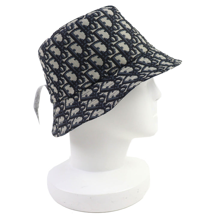 美品△DIOR ディオール オム 14CHE923I134 コットン オブリーク チェック柄 リバーシブル バケットハット 帽子 ネイビー 58 伊製 正規品