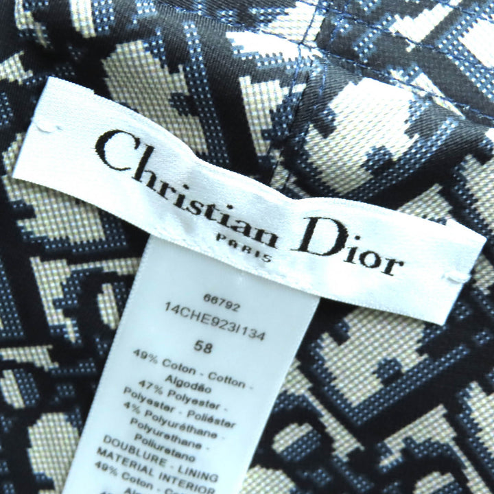 美品△DIOR ディオール オム 14CHE923I134 コットン オブリーク チェック柄 リバーシブル バケットハット 帽子 ネイビー 58 伊製 正規品