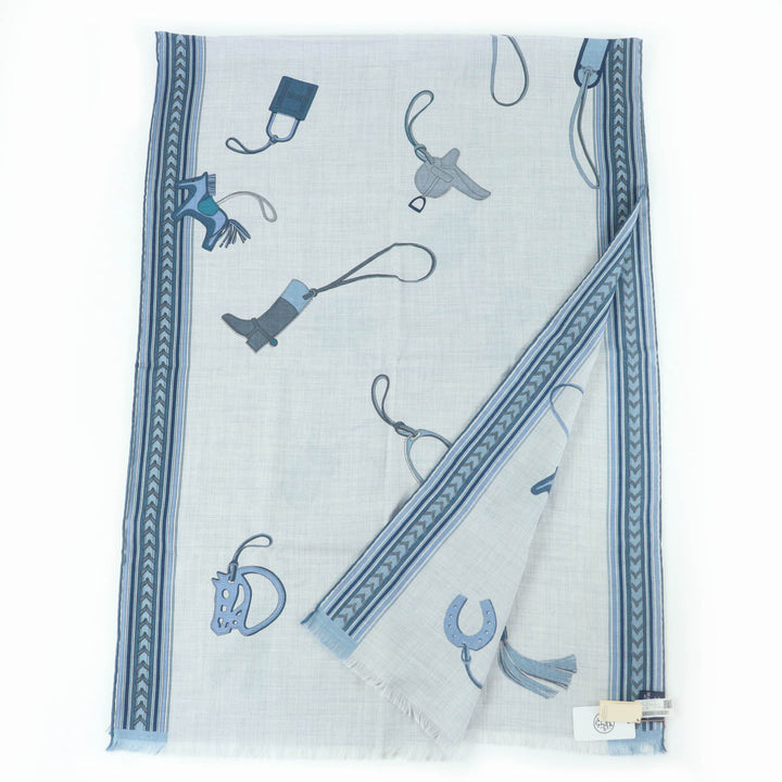 未使用品☆HERMES エルメス ET GRIS GRIS レクタングル カシミヤ シルク CHINE/CIEL/BLEU ストール 箱付き フランス製 レディース