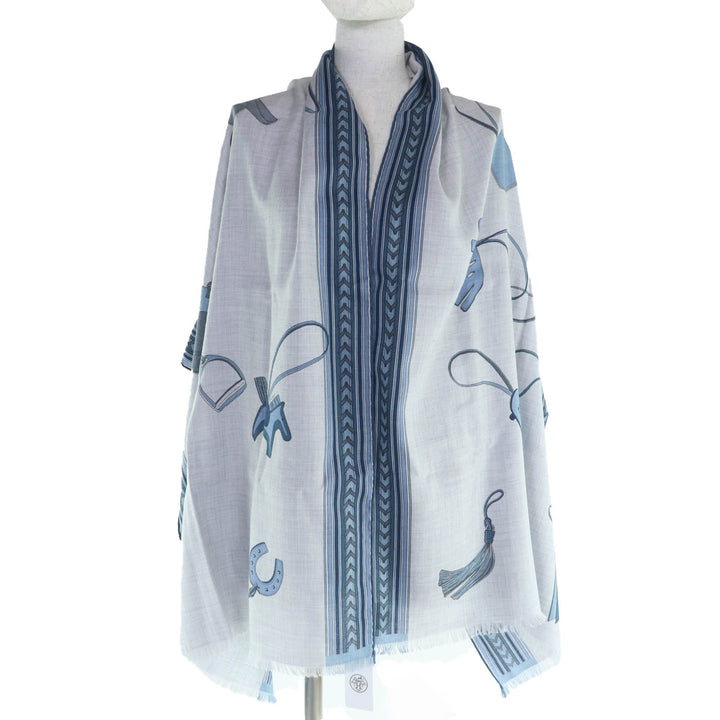 未使用品☆HERMES エルメス ET GRIS GRIS レクタングル カシミヤ シルク CHINE/CIEL/BLEU ストール 箱付き フランス製 レディース