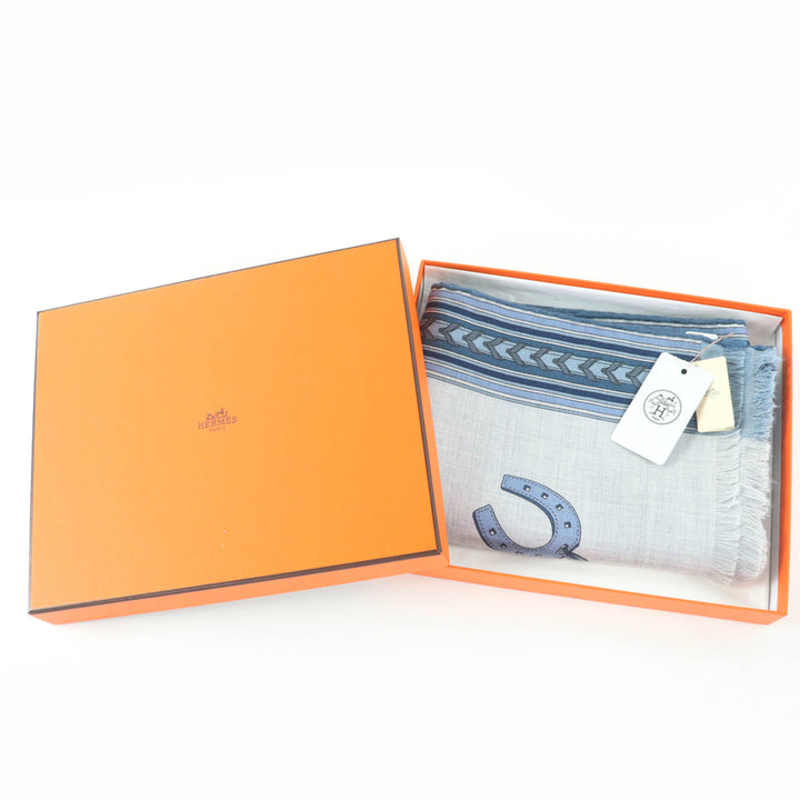 未使用品☆HERMES エルメス ET GRIS GRIS レクタングル カシミヤ シルク CHINE/CIEL/BLEU ストール 箱付き フランス製 レディース