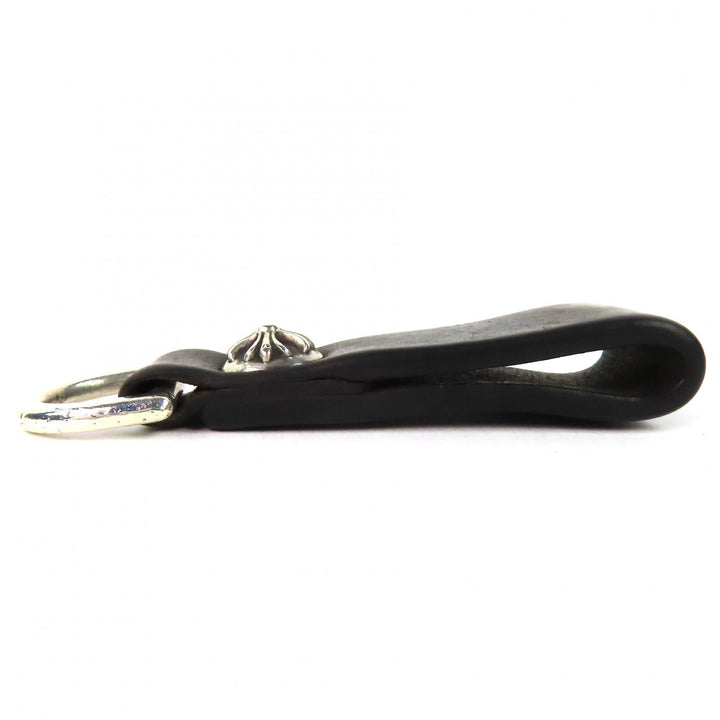 美品△CHROME HEARTS クロムハーツ レザー 925 クロスボール Dカン ベルトループ キーホルダー インヴォイス ノベルティマッチ付 21.7g