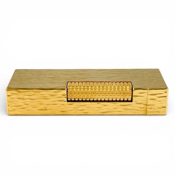 良品▲Dunhill ダンヒル スクエア 総柄 ハンマード加工 ローラー式 喫煙具 ガス ライター ゴールド スイス製 メンズ 着火確認済み