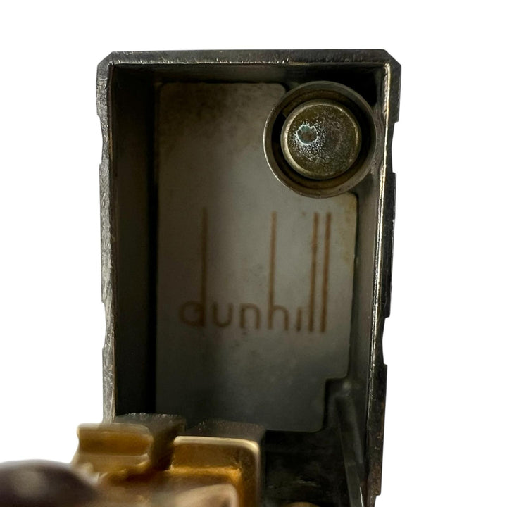 良品▲Dunhill ダンヒル スクエア ストライプ柄 ローラー式 喫煙具 ガス ライター シルバー ゴールド スイス製 メンズ 着火確認済み