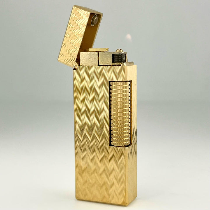 美品▲Dunhill ダンヒル スクエア ジグザグ ローラー式 喫煙具 ガス ライター ゴールド スイス製 メンズ 着火確認済み