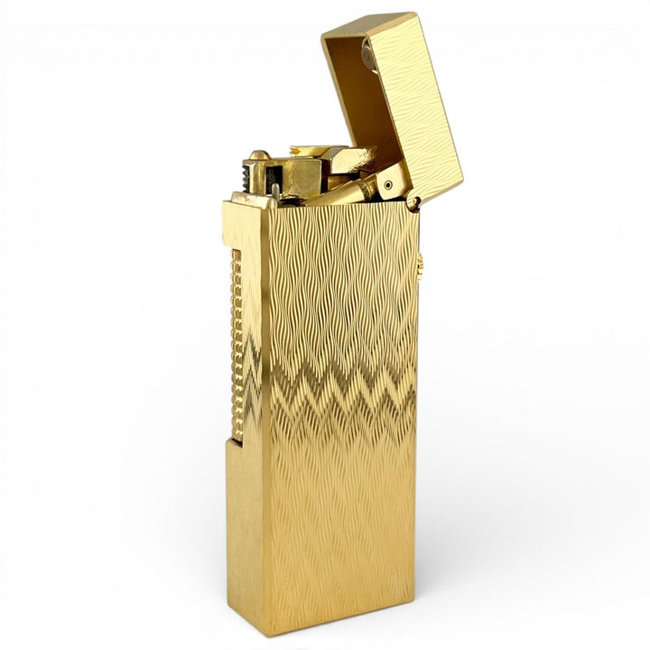 美品▲Dunhill ダンヒル スクエア ジグザグ ローラー式 喫煙具 ガス ライター ゴールド スイス製 メンズ 着火確認済み