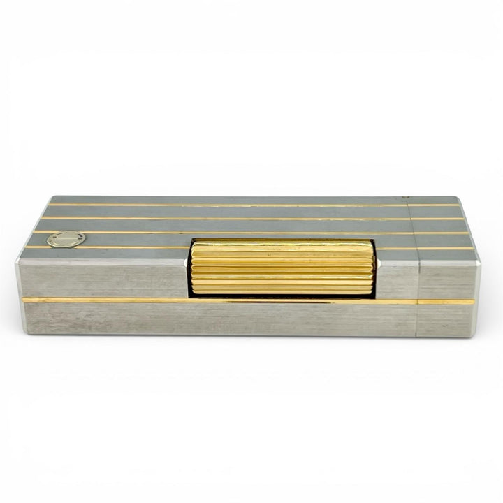良品▲Dunhill ダンヒル スクエア ストライプ柄 ローラー式 喫煙具 ガス ライター シルバー ゴールド スイス製 メンズ 着火確認済み