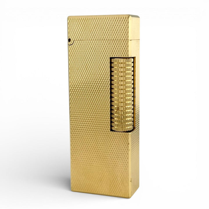 美品▲Dunhill ダンヒル スクエア 総柄 ローラー式 喫煙具 ガス ライター ゴールド スイス製 メンズ 着火確認済み