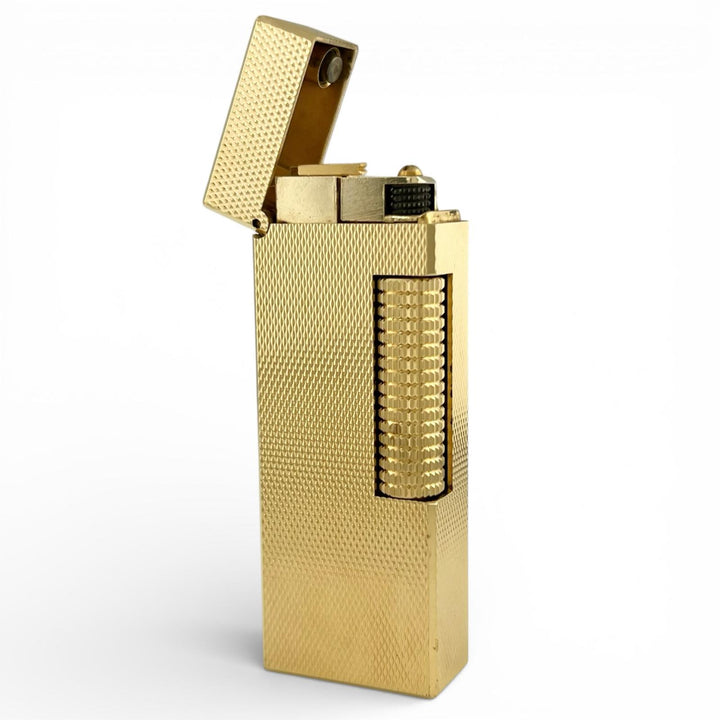 美品▲Dunhill ダンヒル スクエア 総柄 ローラー式 喫煙具 ガス ライター ゴールド スイス製 メンズ 着火確認済み