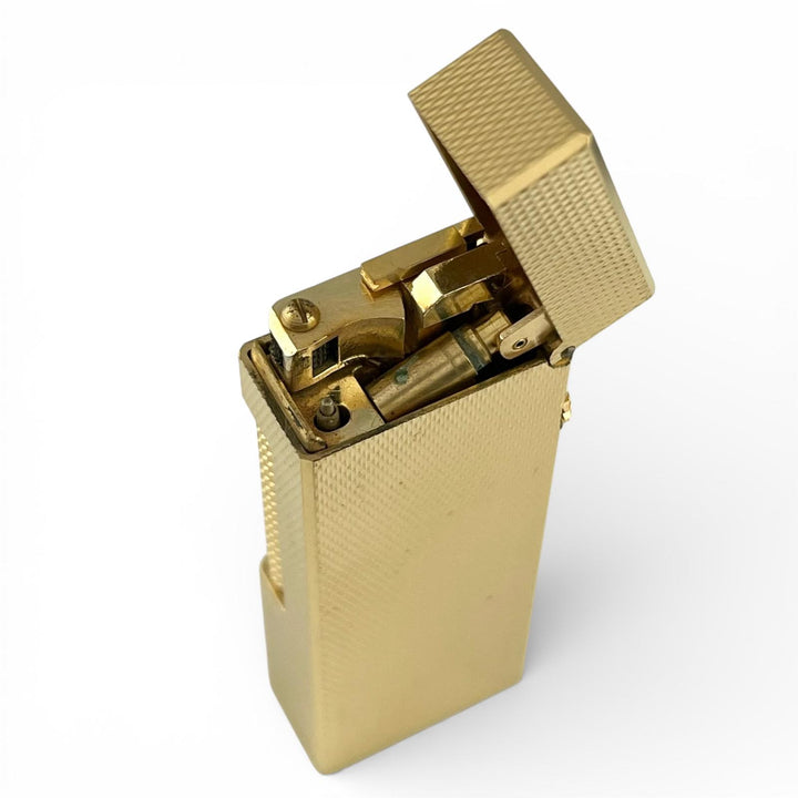 美品▲Dunhill ダンヒル スクエア 総柄 ローラー式 喫煙具 ガス ライター ゴールド スイス製 メンズ 着火確認済み