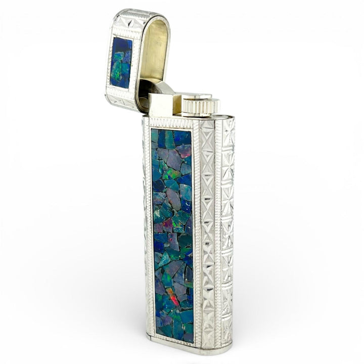 極美品▲Cartier カルティエ アウタージャケット モザイク オーバル ローラー式 ガス ライター シルバー ケース付き メンズ 着火確認済み