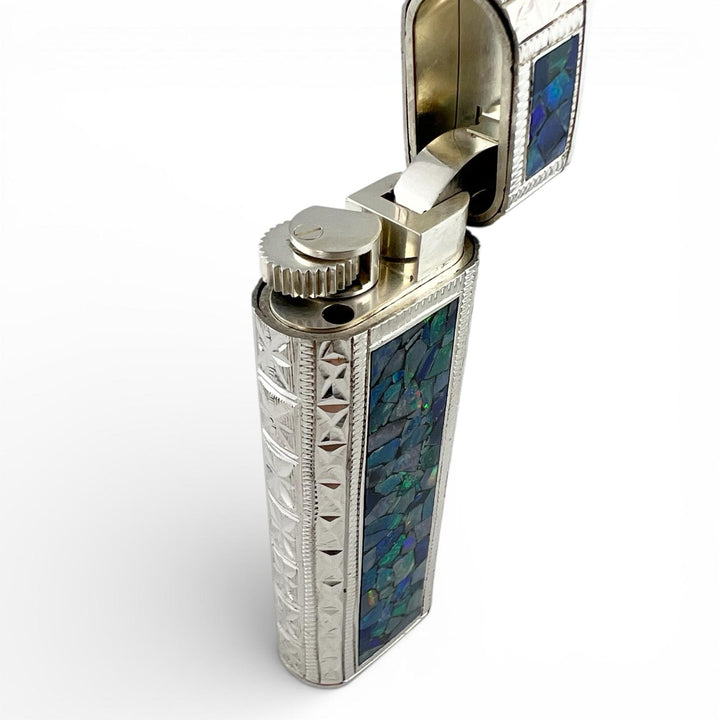 極美品▲Cartier カルティエ アウタージャケット モザイク オーバル ローラー式 ガス ライター シルバー ケース付き メンズ 着火確認済み