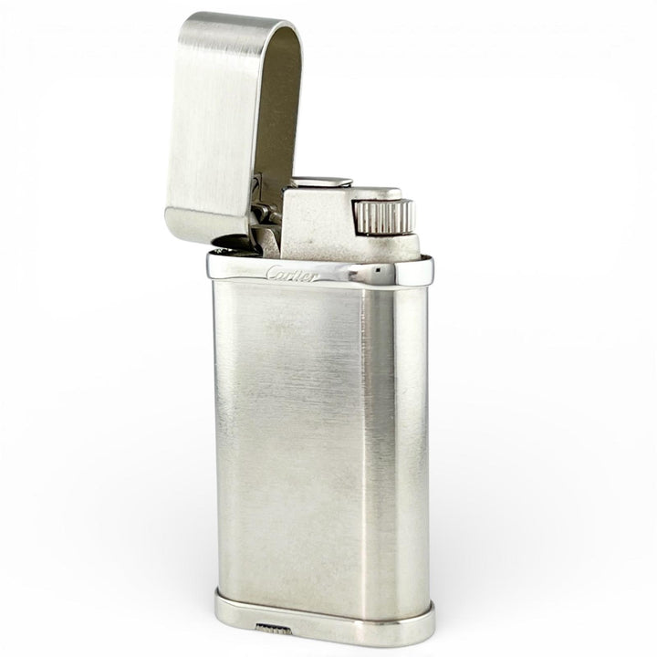 外装美品▲Cartier カルティエ ゴドロン ヘアライン ローラー式 喫煙具 ガス ライター シルバー ケース付き スイス製 メンズ