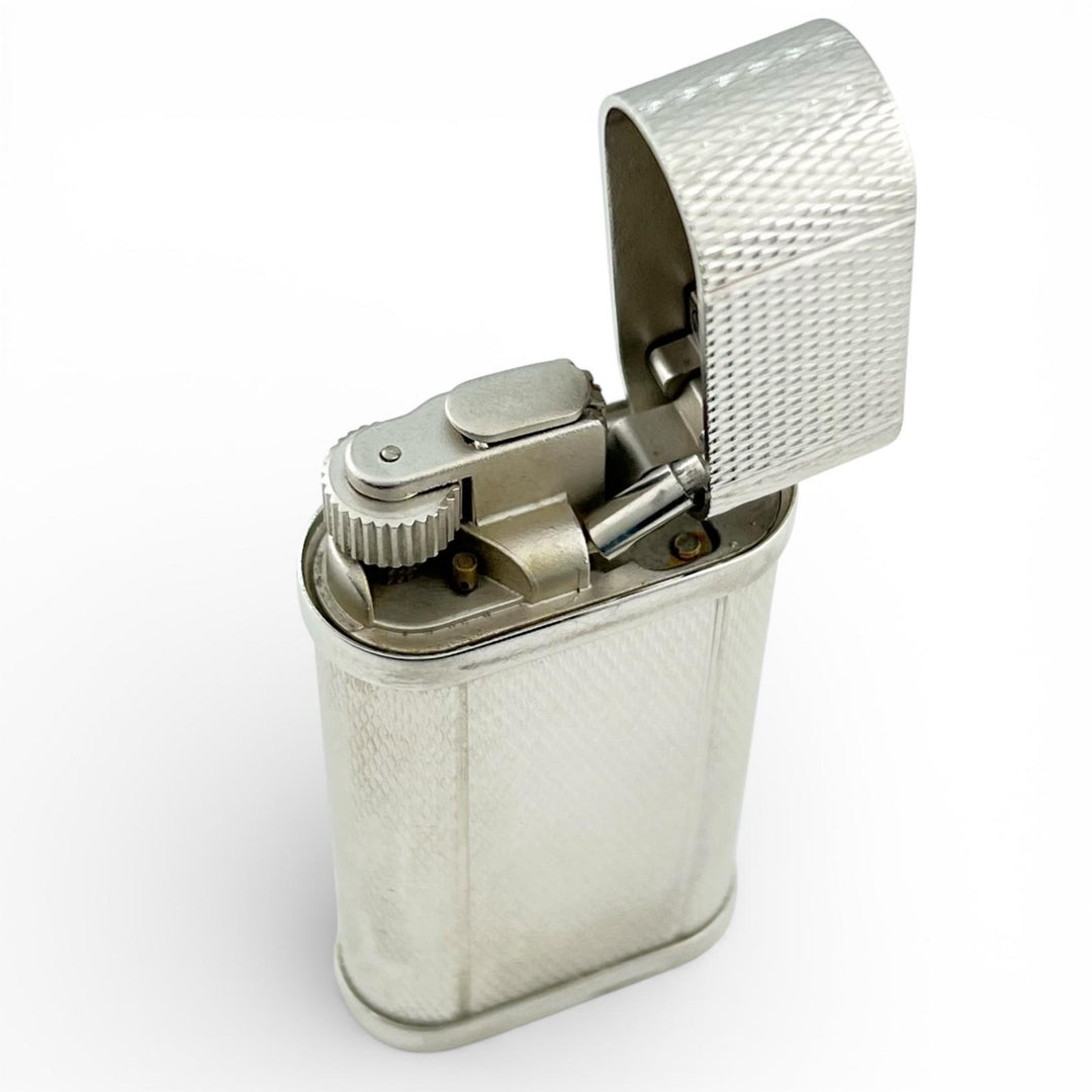 良品▲Cartier カルティエ ゴドロン 総柄 ローラー式 喫煙具 ガス ライター シルバー ケース付き スイス製 メンズ 着火確認済み