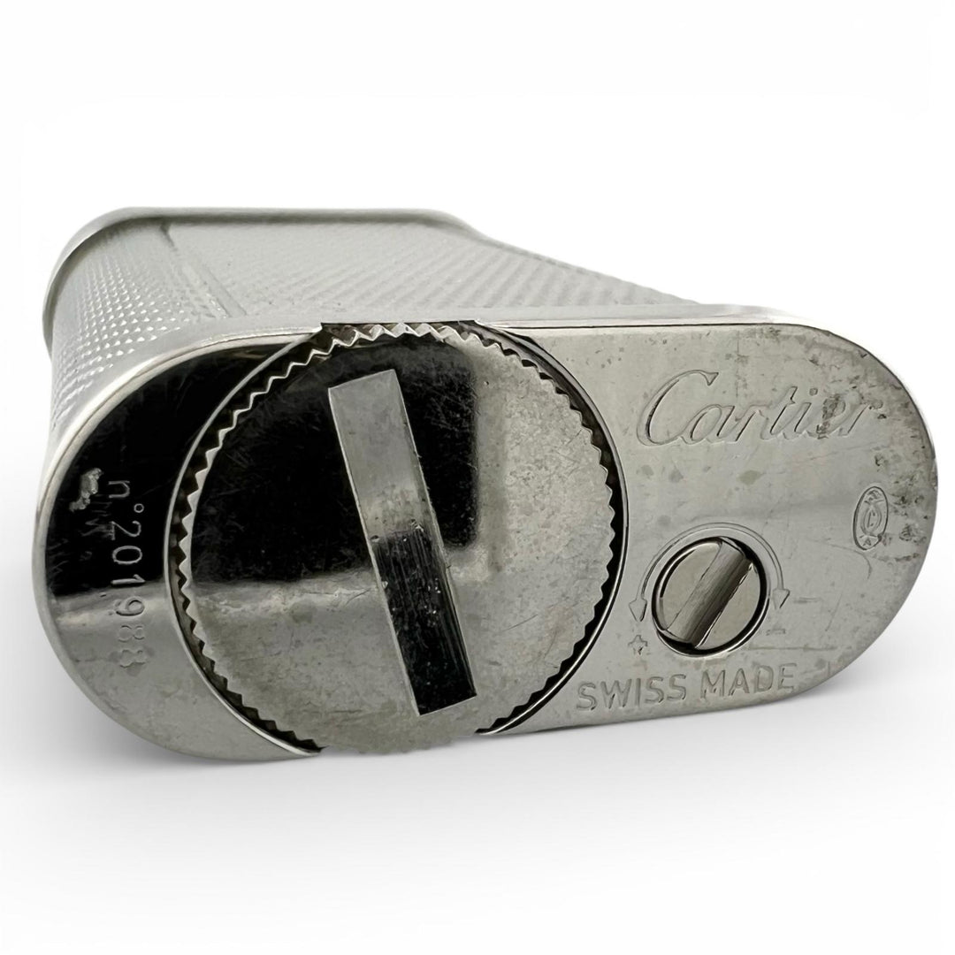 良品▲Cartier カルティエ ゴドロン 総柄 ローラー式 喫煙具 ガス ライター シルバー ケース付き スイス製 メンズ 着火確認済み