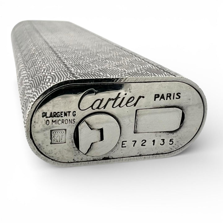 美品▲Cartier カルティエ オーバル ハニカム 総柄 ローラー式 喫煙具 ガス ライター シルバー ケース付き メンズ 着火確認済み