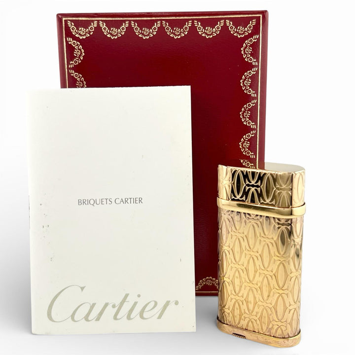 良品▲Cartier カルティエ ゴドロン ハッピーバースデー 2Cデコール ローラー式 ガスライター GPゴールド ケース付 メンズ 着火確認済み