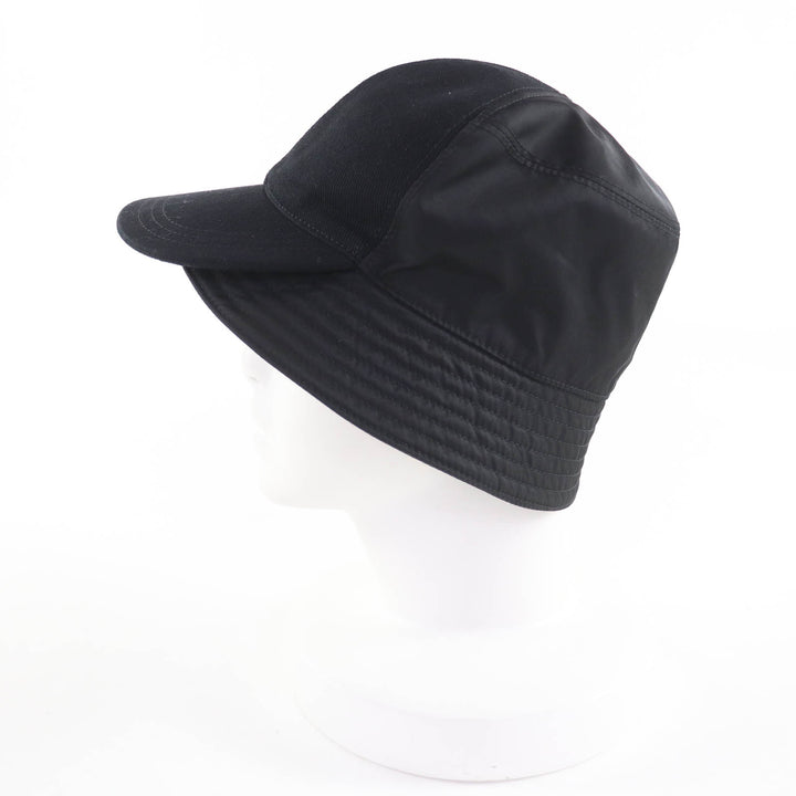 美品☆PRADA プラダ 2HC281 トライアングルロゴ Re-Nylon バケットハット 帽子 ハット ブラック M イタリア製 正規品 レディース
