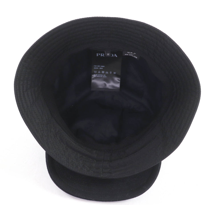 美品☆PRADA プラダ 2HC281 トライアングルロゴ Re-Nylon バケットハット 帽子 ハット ブラック M イタリア製 正規品 レディース
