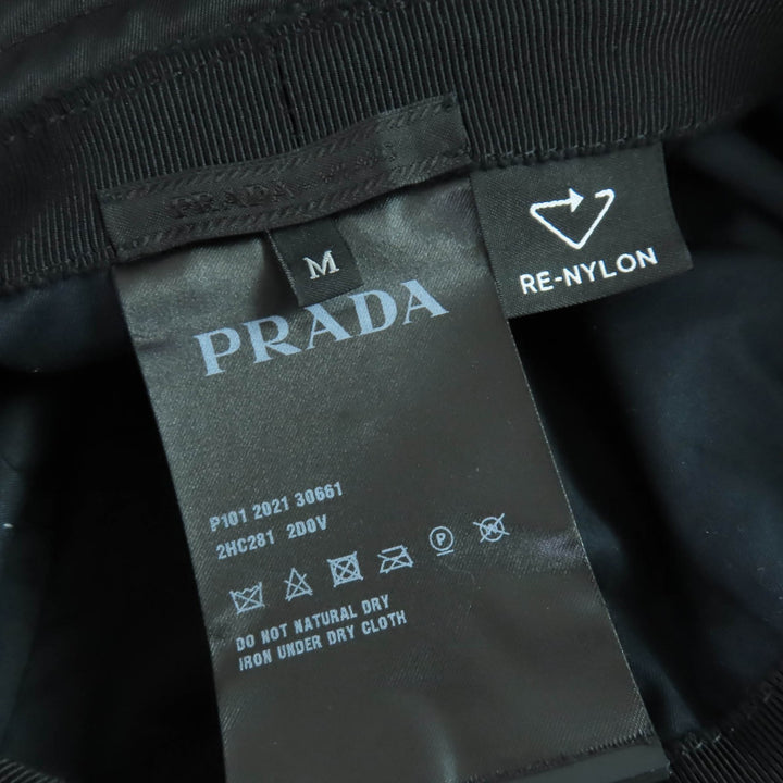 美品☆PRADA プラダ 2HC281 トライアングルロゴ Re-Nylon バケットハット 帽子 ハット ブラック M イタリア製 正規品 レディース