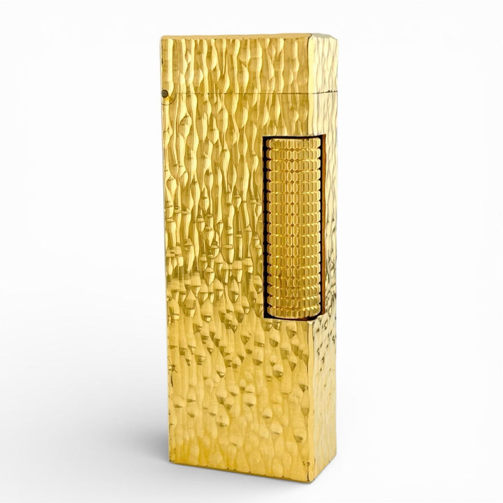 美品▲Dunhill ダンヒル スクエア 総柄 ローラー式 喫煙具 ガス ライター ゴールド ケース付き スイス製 メンズ 着火確認済み