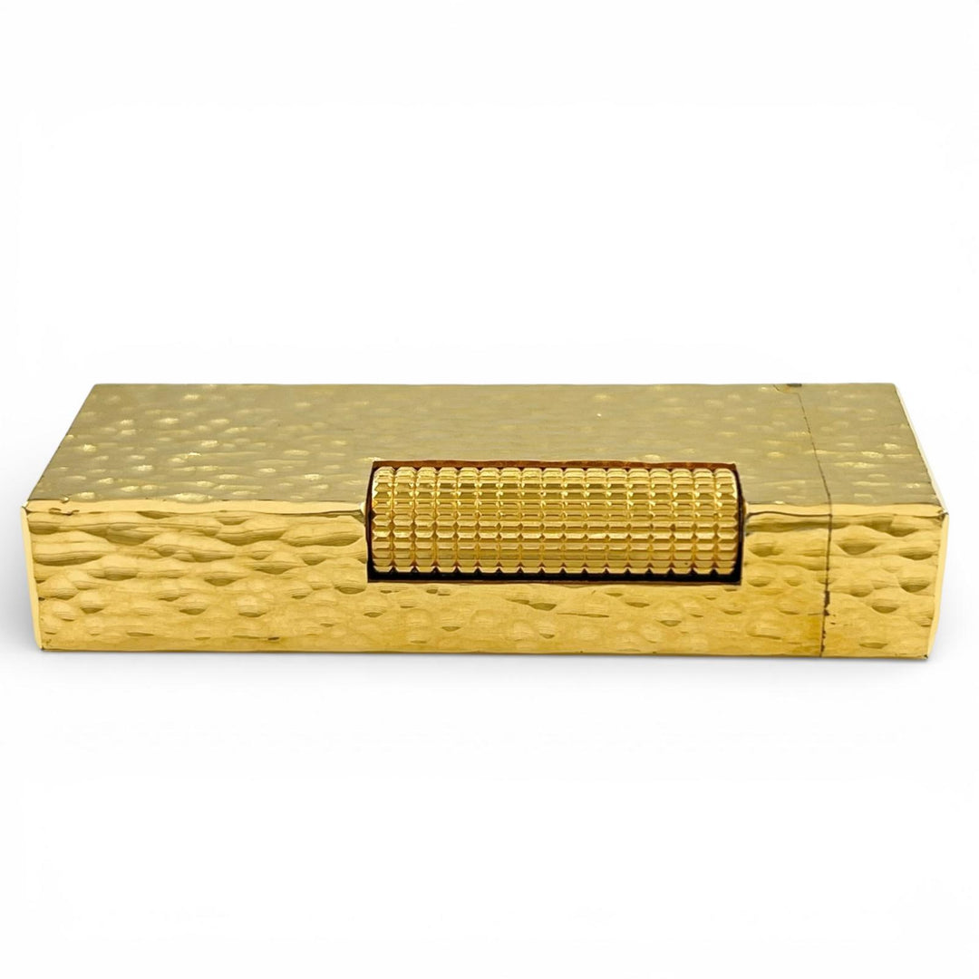 美品▲Dunhill ダンヒル スクエア 総柄 ローラー式 喫煙具 ガス ライター ゴールド ケース付き スイス製 メンズ 着火確認済み