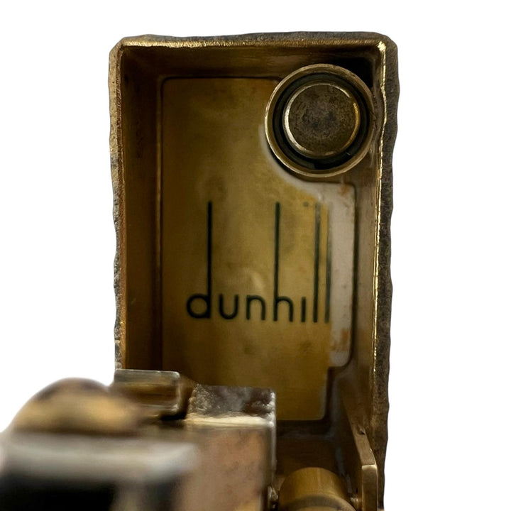 美品▲Dunhill ダンヒル スクエア 総柄 ローラー式 喫煙具 ガス ライター ゴールド ケース付き スイス製 メンズ 着火確認済み