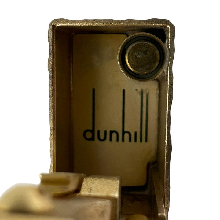 美品▲Dunhill ダンヒル スクエア 総柄 ハンマード加工 ローラー式 ガス ライター ゴールド ケース付き スイス製 メンズ 着火確認済み