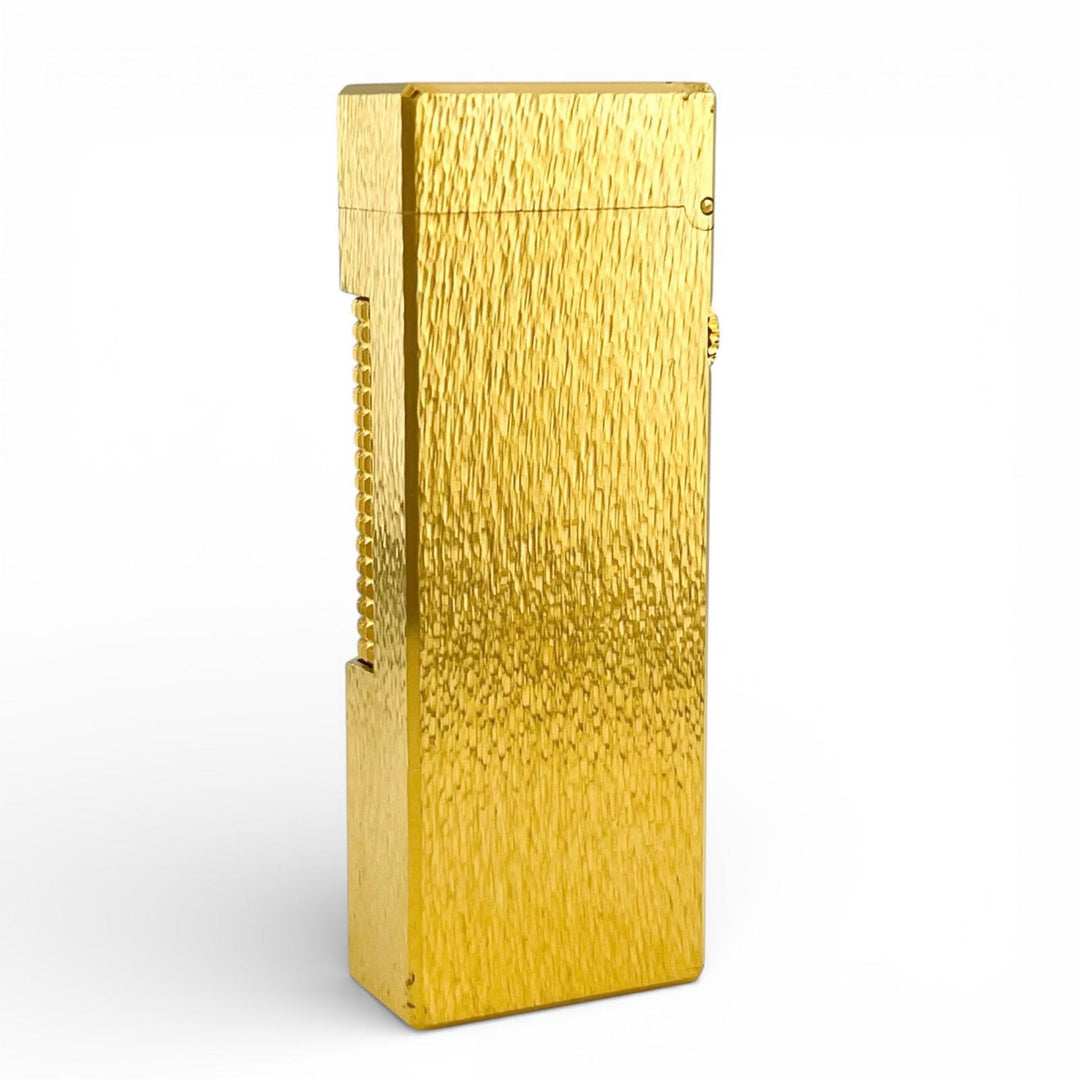 美品▲Dunhill ダンヒル スクエア 総柄 ローラー式 喫煙具 ガス ライター ゴールド ケース付き スイス製 メンズ 着火確認済み