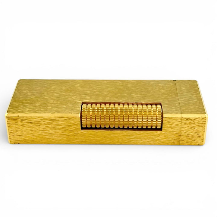 美品▲Dunhill ダンヒル スクエア 総柄 ローラー式 喫煙具 ガス ライター ゴールド ケース付き スイス製 メンズ 着火確認済み