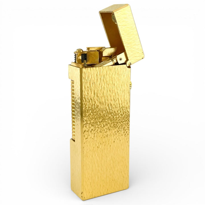 美品▲Dunhill ダンヒル スクエア 総柄 ローラー式 喫煙具 ガス ライター ゴールド ケース付き スイス製 メンズ 着火確認済み