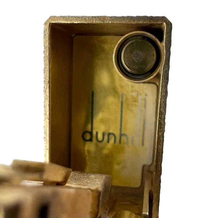 美品▲Dunhill ダンヒル スクエア 総柄 ローラー式 喫煙具 ガス ライター ゴールド ケース付き スイス製 メンズ 着火確認済み