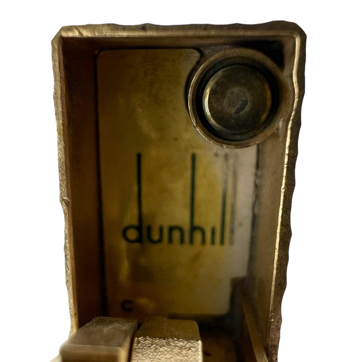 美品▲Dunhill ダンヒル スクエア 総柄 ハンマード加工 ローラー式 ガス ライター ゴールド ケース付き スイス製 メンズ 着火確認済み