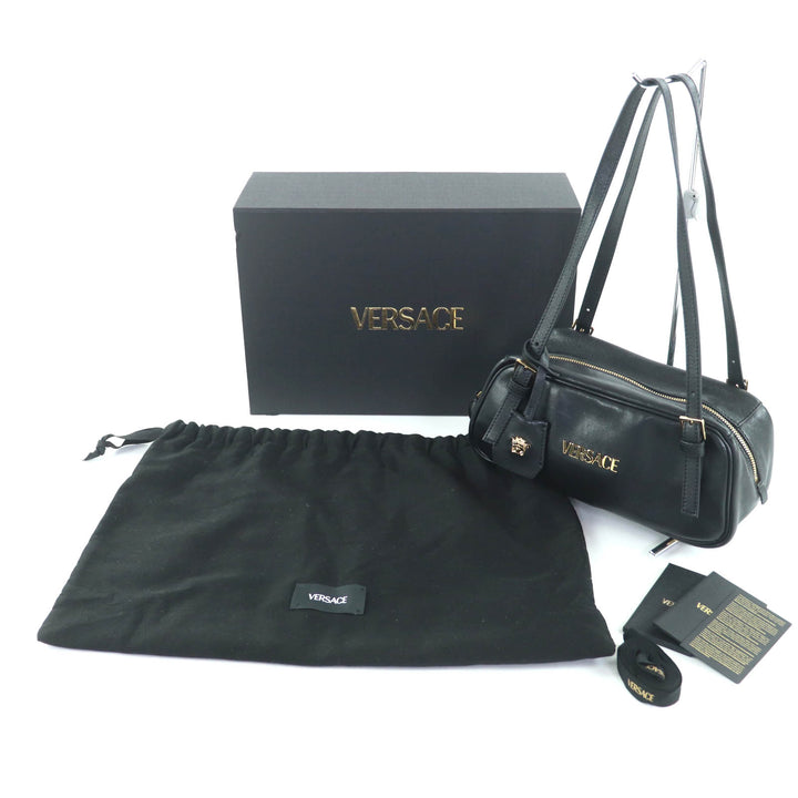 美品◇VERSACE ヴェルサーチェ 1015792 タグ ナッパ ボウリング バッグ メデューサチャーム付き レザーハンドバッグ 伊製 定価209000円