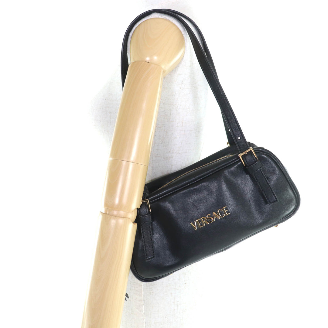 美品◇VERSACE ヴェルサーチェ 1015792 タグ ナッパ ボウリング バッグ メデューサチャーム付き レザーハンドバッグ 伊製 定価209000円