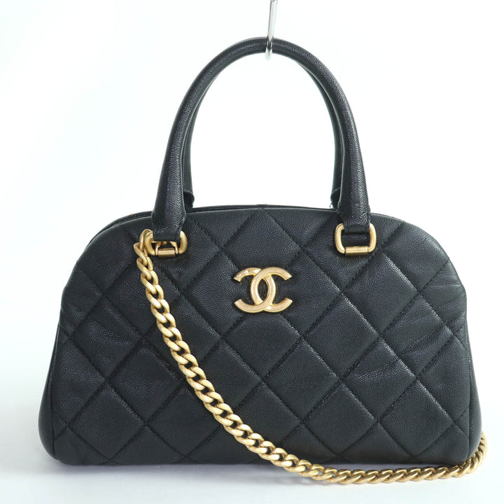 極美品☆CHANEL シャネル AS3893 キャビアスキン マトラッセ ココマーク 2WAYボーリングバッグ ハンドバッグ ブラック ゴールド金具